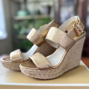 NEW! MICHAEL Michael Kors Gold Wedge Platform Sandals